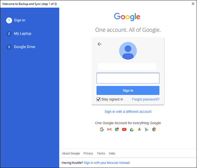 Inicie sesión en su cuenta de Google como primer paso para configurar la copia de seguridad y la sincronización de Google