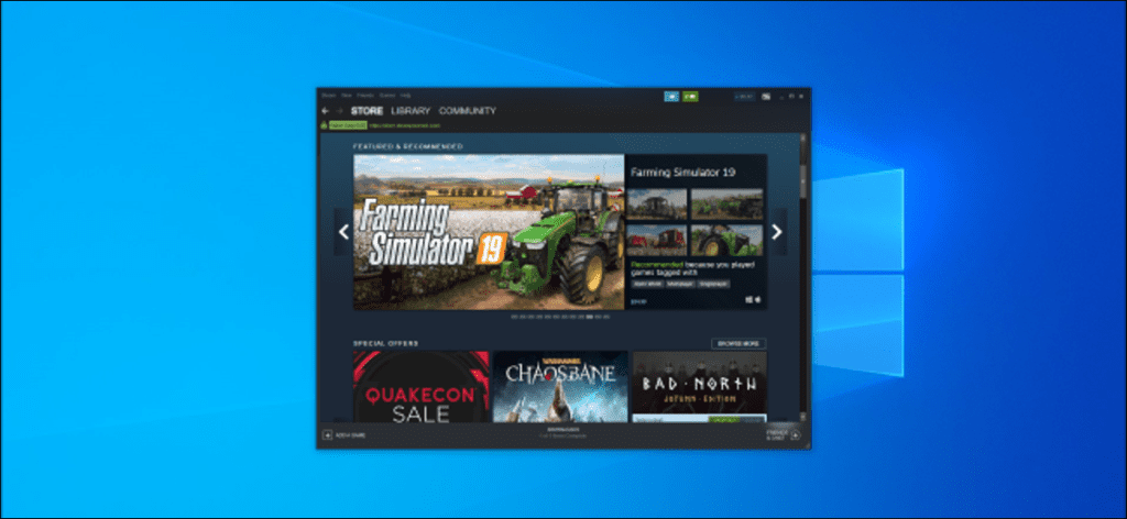 Ventana de Steam que muestra la tienda en un escritorio de Windows 10