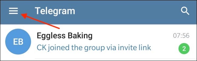 Toca Menú en Telegram para Android