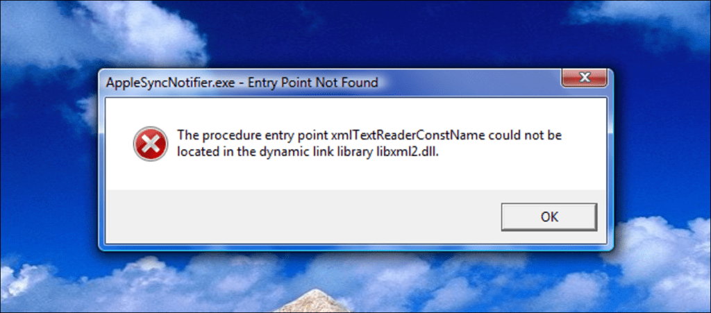 Cómo reparar el error "punto de entrada AppleSyncNotifier.exe no encontrado"