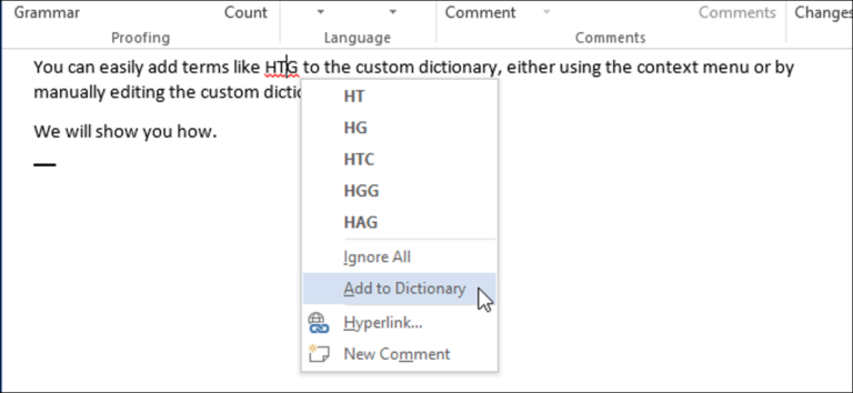 Cómo usar diccionarios personalizados en Word 2013