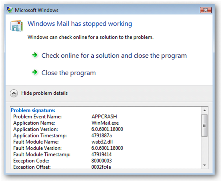 Deshabilite el cuadro de diálogo «Buscar una solución en línea» (informe de error) en XP, Vista y Windows 7