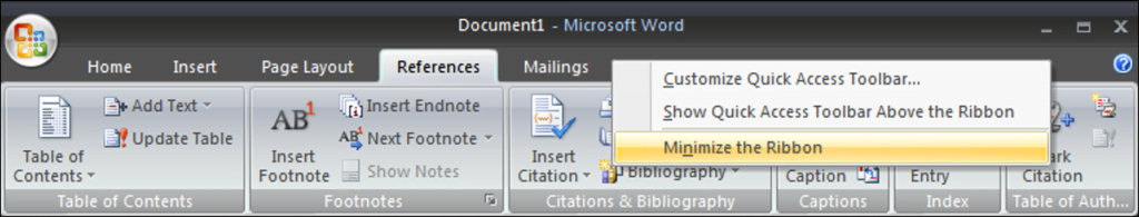 Maximice el espacio "ocultando automáticamente" la cinta en Office 2007