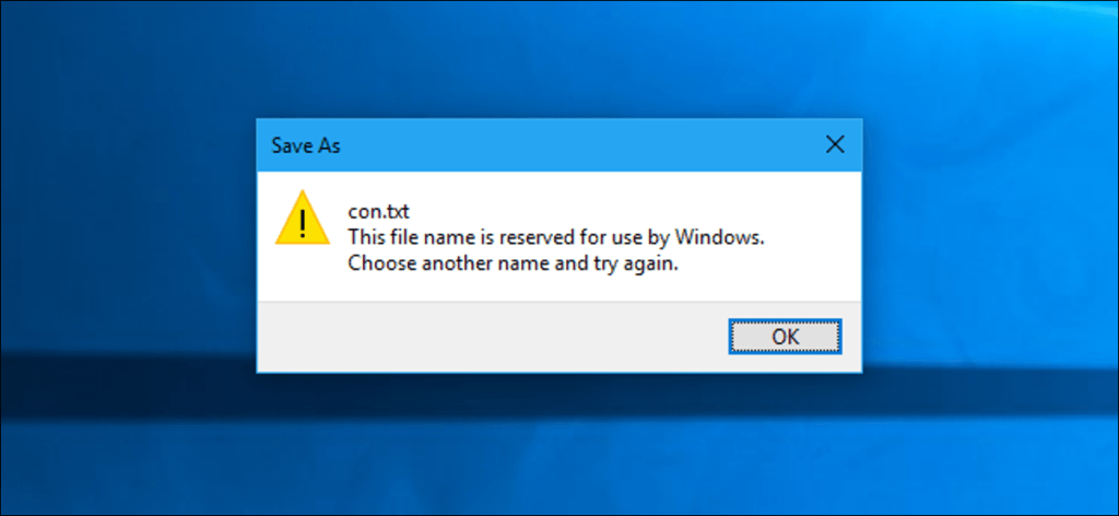 Windows 10 todavía no le permitirá usar esos nombres de archivo reservados para 1974