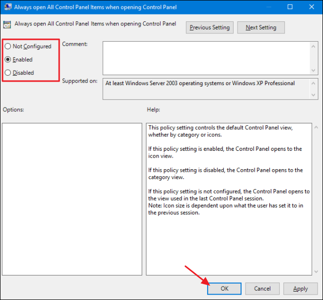 desabilitar en el control panel