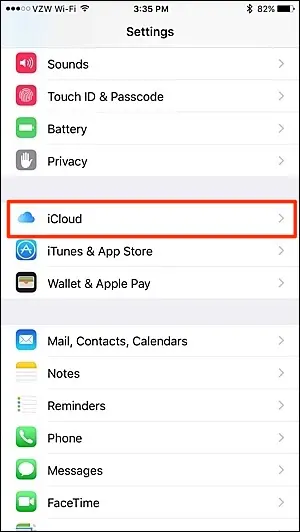 iCloud en el menú de ajustes