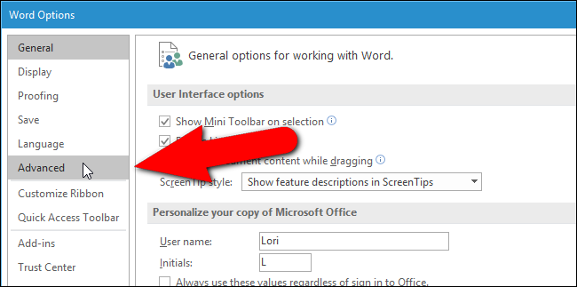 opciones avanzadas de word