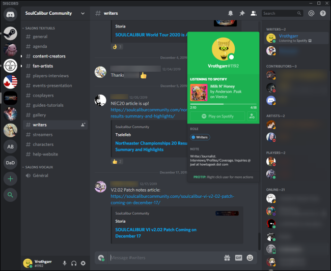 Interfaz de usuario de Discord