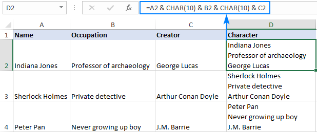 Crear nuevas líneas en la celda de Excel con una fórmula