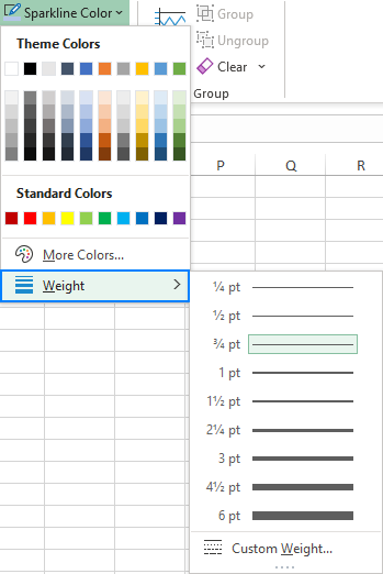 Cambiar el color del minigráfico y el ancho de línea