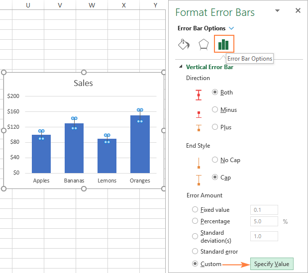 Hacer barras de error personalizadas en Excel