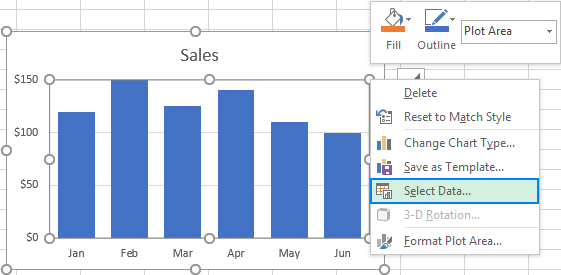 Haga clic con el botón derecho en el gráfico existente y elija Seleccionar datos...