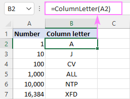 Función personalizada para cambiar el número de columna a letra