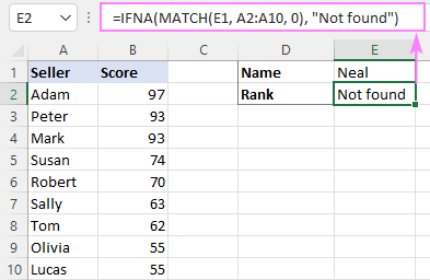 Usando la función IFNA en Excel