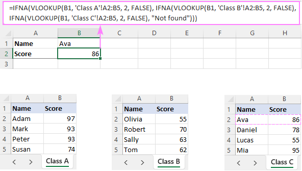 IFNA VLOOKUP para buscar en varias hojas