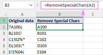 Una función personalizada para eliminar caracteres especiales