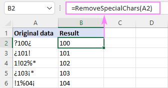 Una función VBA personalizada para eliminar caracteres predefinidos