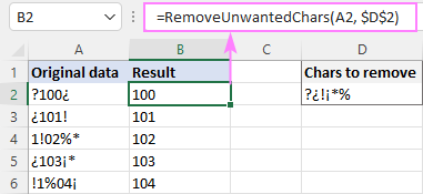 Una función VBA personalizada para eliminar caracteres no deseados en Excel