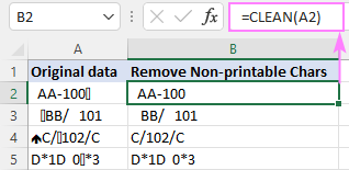 Fórmula para eliminar caracteres no imprimibles