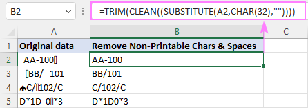 Fórmula para eliminar los caracteres no imprimibles y todos los espacios