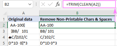 Fórmula para eliminar caracteres no imprimibles y recortar espacios adicionales