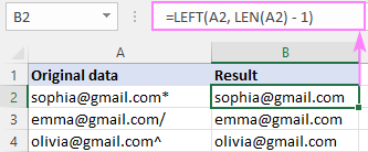 Eliminando el último carácter en Excel