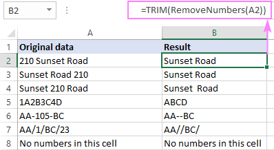 Función personalizada para eliminar números de una cadena en Excel