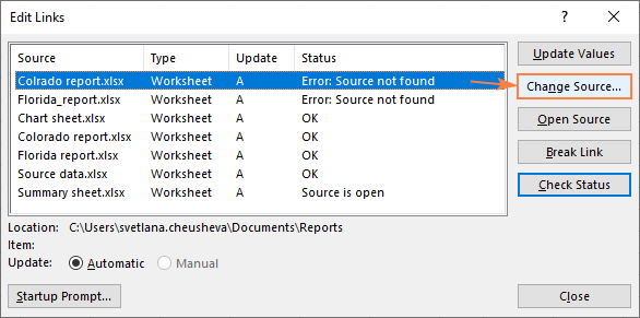 Arreglando enlaces rotos en Excel