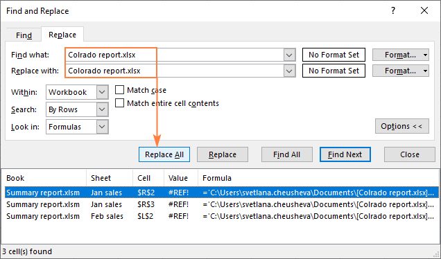 Reemplazar enlaces rotos en Excel