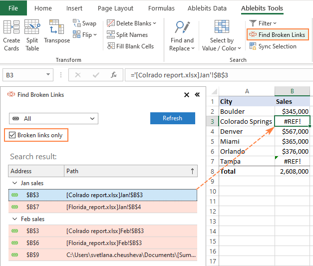 Encuentra enlaces rotos en Excel con un clic