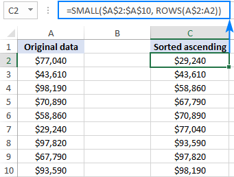 Fórmula PEQUEÑA para ordenar números de forma ascendente