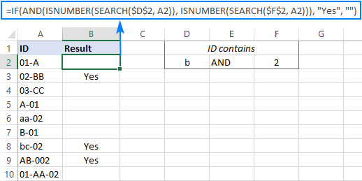 Fórmula Excel IF AND con comodines