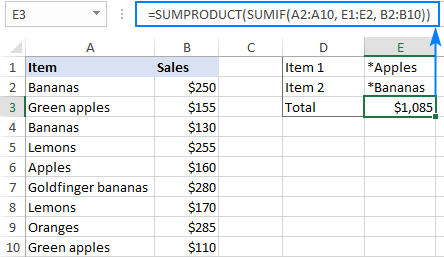 SUMAR.SI usando múltiples criterios con comodines