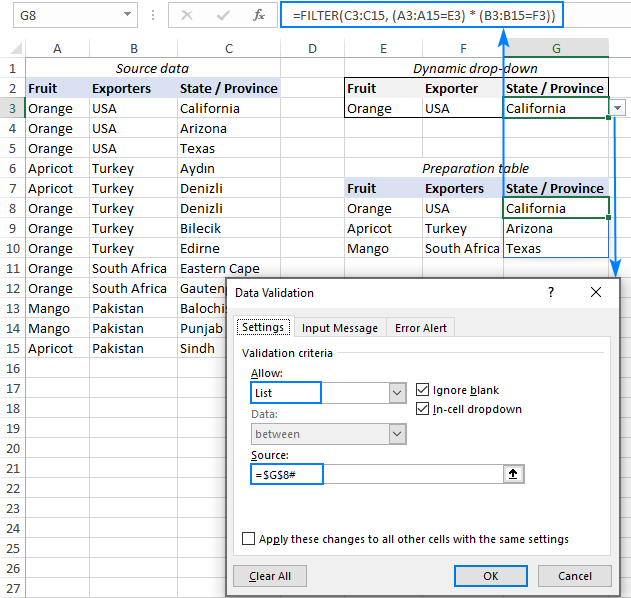 Configuración del tercer menú desplegable