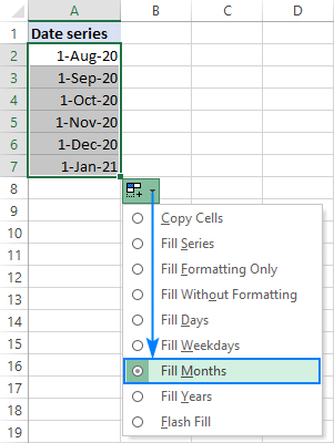 Llene automáticamente una serie de meses en Excel.