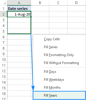 Rellene automáticamente una serie de años en Excel.