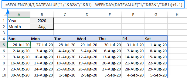 Fórmula para crear un calendario mensual en Excel