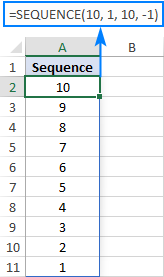 Fórmula para hacer una secuencia decreciente en Excel