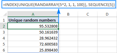 Fórmula de Excel para crear una lista de números decimales únicos