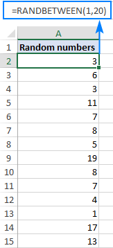 Use una fórmula ALEATORIO ENTRE para crear una lista de números aleatorios.