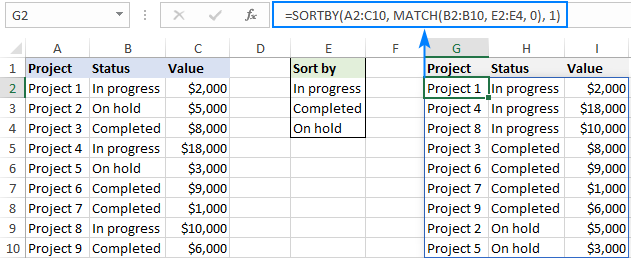Fórmula de Excel para ordenar por lista personalizada