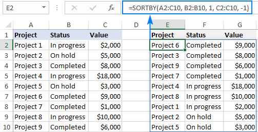 Fórmula de Excel para ordenar por varias columnas