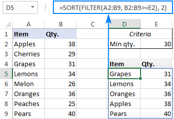 Fórmula para ordenar y filtrar en Excel