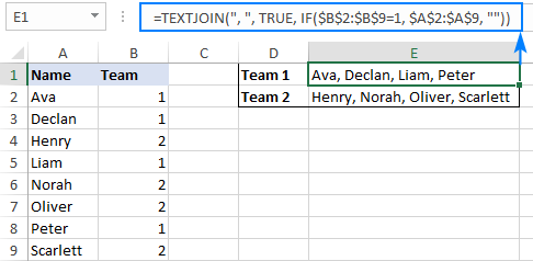 TEXTJOIN condicional en Excel