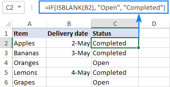 Fórmula de Excel: si la celda está en blanco, entonces