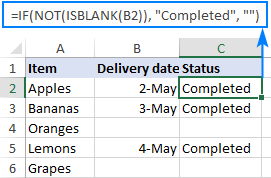 Fórmula de Excel: si la celda no está en blanco, entonces