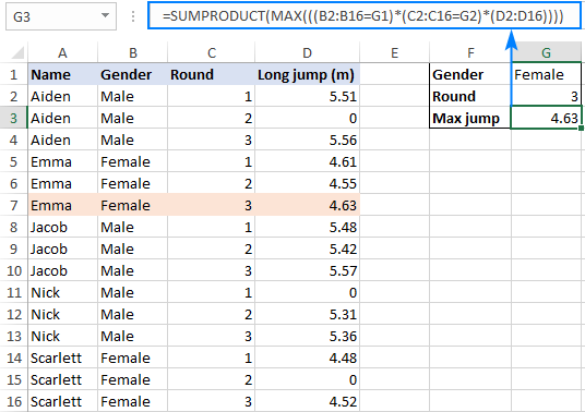 Una fórmula MAX IF sin matriz en Excel