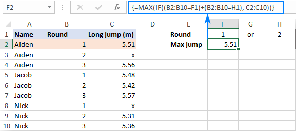 Una fórmula de matriz MAX IF con la lógica OR