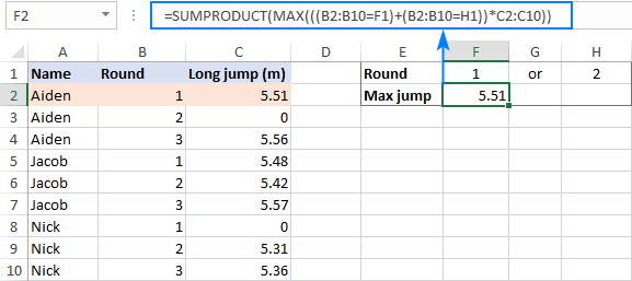 Una fórmula MAX IF sin matriz con la lógica OR