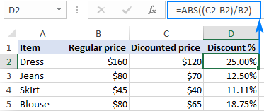 Fórmula para calcular el porcentaje de descuento en Excel